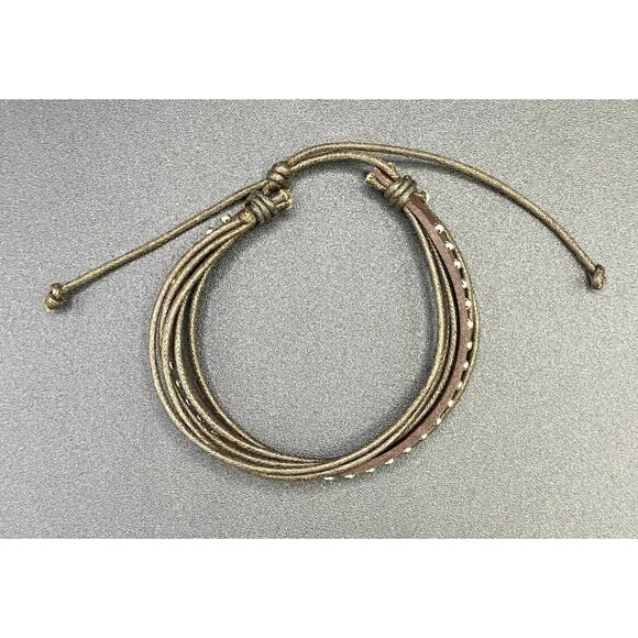 Leather Dark Brown & Silver Tone Studded Adjustable Handmade Unisex Bracelet - Picture 3 of 4